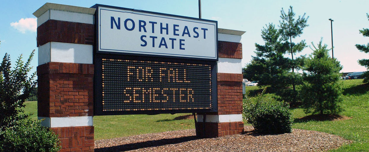 Northeast State sign at front entrance