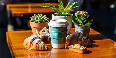 plants coffee baked goods