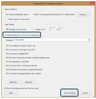 Accessibility report in Adobe Acrobat