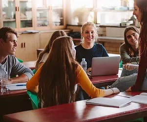 Students during a break in class