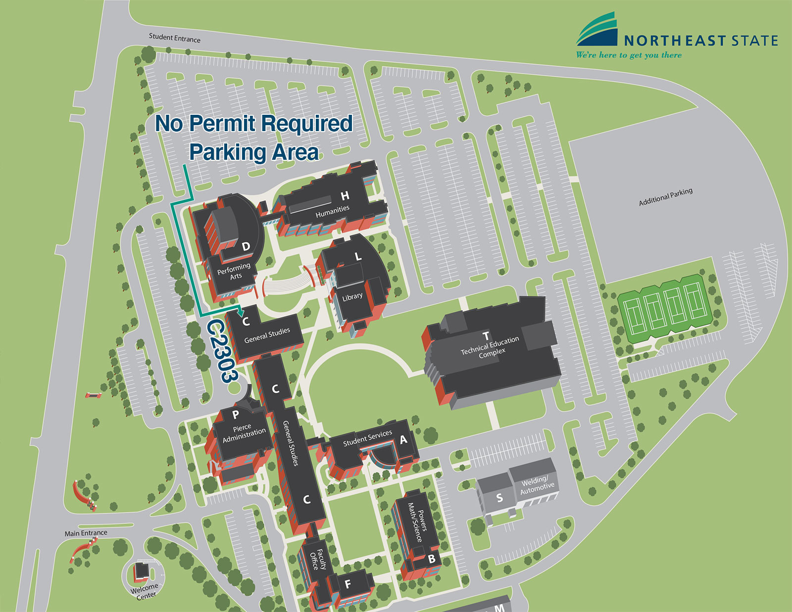 Northeast State Testing Center map and parking